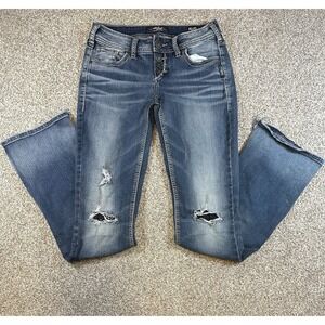 Silver Jeans Jeans Womens 26 Blue Denim Aiko Mid Rise Bootcut Distressed Casual